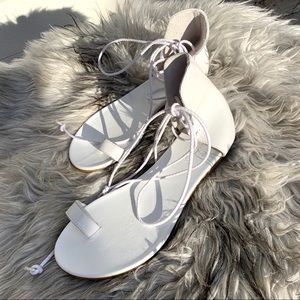 White Leather Tie Up Sandals